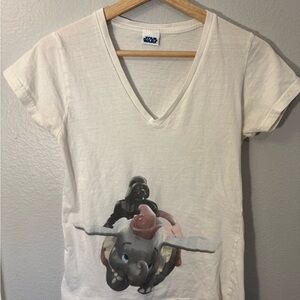 Star Wars on Dumbo Ride Cream V-Neck T-Shirt- Small